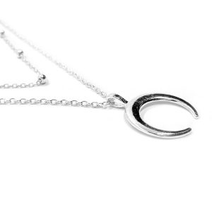 2 layer silver chain horn necklace - Image 2