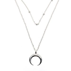2 layer silver chain horn necklace - Image 1