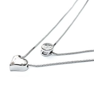 Silver 925 double layer heart and crystal necklace - Image 2