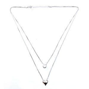 Silver 925 double layer heart and crystal necklace - Image 1