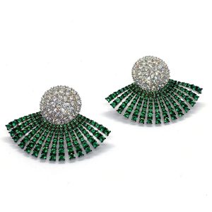Forest green earrings embroidered with zircons - Image 1