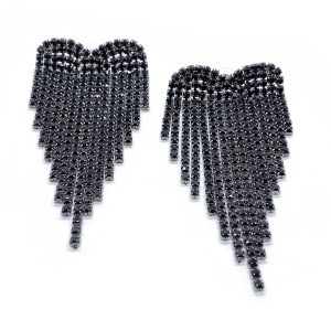 Black rhinestones heart earrings - Image 1