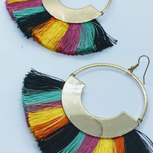 Rainbow tassel hoops earrings - Image 1