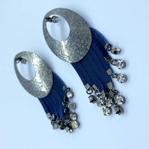 blue leather tassel earrings - Image 1