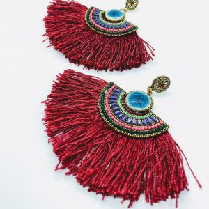Rose red tassel earrings - Image 1
