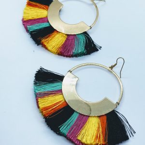 Rainbow tassel hoops earrings - Image 2