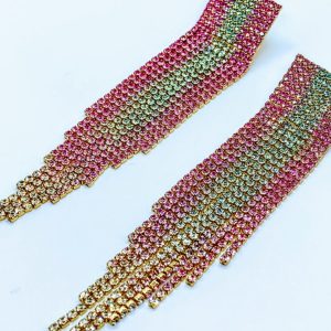Sexy pink crystal tassel earrings - Image 1